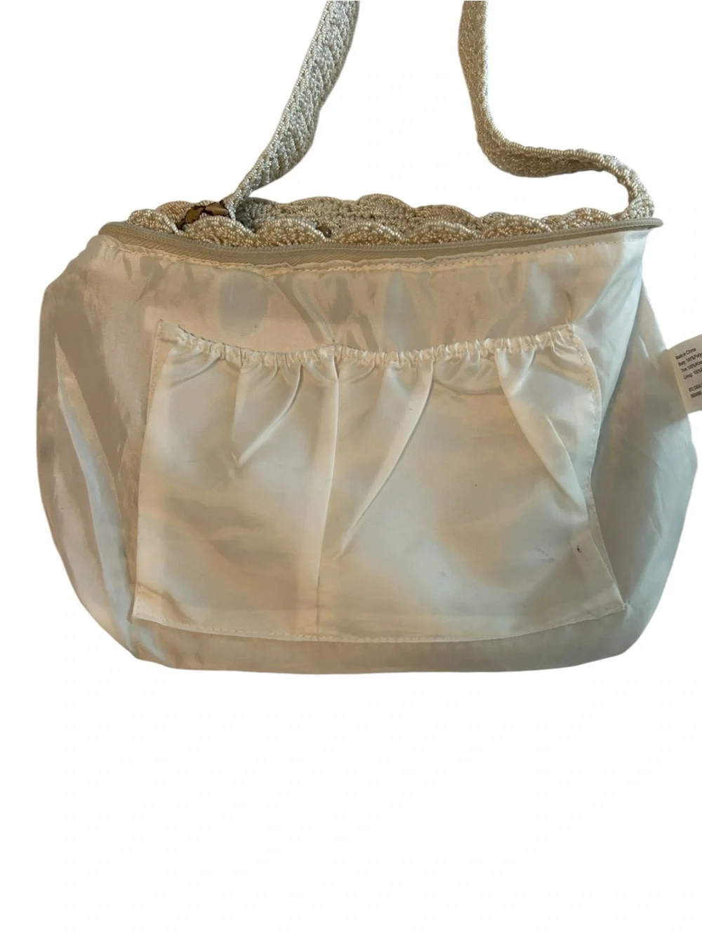 The SAK Zip Top Crochet Beaded Shoulder Hobo Bag in Light Beige